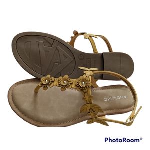 ANDIAMO Flat Sandals Size 8W Mastard color